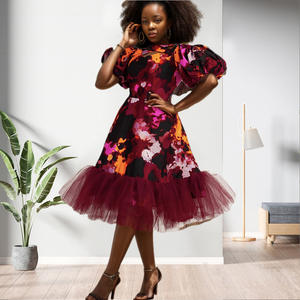 Vestido de Noche con Estampado Floral y Mangas Abullonadas para Mujer, Ideal para Fiestas y Bailes, Venta al Por Mayor - Product Image 2