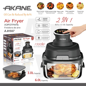 Friteuse à air chaud 2-en-1 AKANE 6,0 L + 3,0 L, 1500 W, écran tactile, circulation d'air chaud, cuisson à faible teneur en <span class=keywords><strong>huile</strong></span> A.81567 - Product Image 1