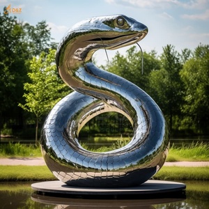 Vestíbulo personalizado decoración de jardín moderno 304/316SS espejo pulido Animal serpiente escultura tamaño real Acero inoxidable plateado estatua de pitón - Product Image 3