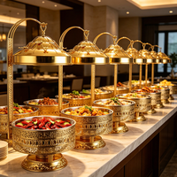 FLEY Réchaud de buffet rond en acier inoxydable plaqué or 8L avec couvercle suspendu, chauffe-plats à alcool pour banquets