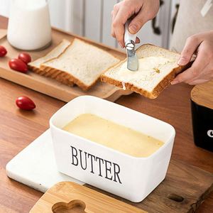 Boîte à fromage rectangulaire en céramique de style occidental de haute qualité pour la maison avec couteau – Vente en gros - Product Image 2