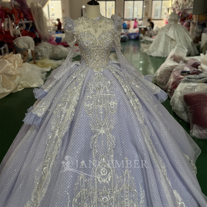 Robe de Quinceañera à manches longues, col montant, fleurs, pour Sweet 15, Vestidos de 15 Anos, avec sequins, perles et dentelle, robe de soirée Xs190 - Product Image 2