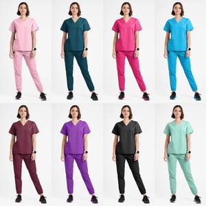 Hospital Uniforms Women's <b>Scrub</b> Set Short Sleeve Polyester Elastic Fit Pet Hospital Dental Clinic Grooming Salon SPA Beauty Use - Product Image 1