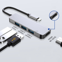 Hub Multipuerto 4 en 1 USB 2.0 Tipo-C 4K 60Hz PD 60W de Aleación de Aluminio con Salida de Video para Teléfonos Móviles