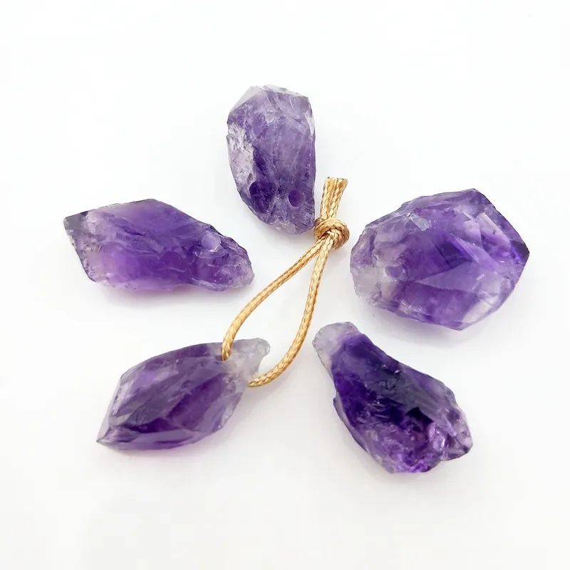 Natural Raw Amethyst Point Pendant Gemstone Buyers Top Drill Geode Crystal jewelry charms Rough Amethyst Purple Crystal