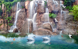 <span class=keywords><strong>Papier</strong></span> <span class=keywords><strong>peint</strong></span> mural 3D personnalisé non tissé, effet cascade, montagnes vertes, paysage aquatique, photo murale 3D à coller et décoller - Product Image 4