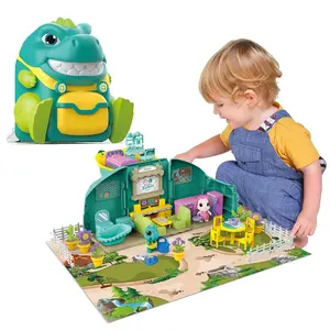 2 IN 1 Backpack Dinosaur Scene Family Pretend Play House Set With Light Music Pretend Play Toys For Children Kids