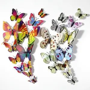 Modern stil 3D renkli PVC kelebek duvar Sticker sevimli kelebek buzdolabı duvar çıkartması doğum günü partisi dekor kelebekler 12 adet/takım