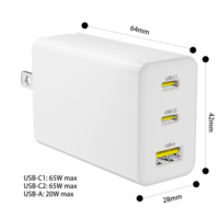Adaptateur de voyage universel 65W USB-C à charge rapide, 2 ports USB-C, 1 port USB-A, chargeur mural 12V 20W pour ordinateur portable, smartphone, tablette, iWatch, appareil photo