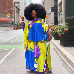 Robe décontractée ample à manches chauve-souris imprimée roses rouges colorées et motif africain bleu pour femme 2026 – Idéale pour les vacances - Product Image 6