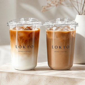 Gobelets à thé au lait LOKYO en PET de 24 oz, 12 oz, 16 oz, avec logo personnalisé, en forme de U, pour boissons froides, gobelets en plastique jetables pour café avec couvercle - Product Image 3