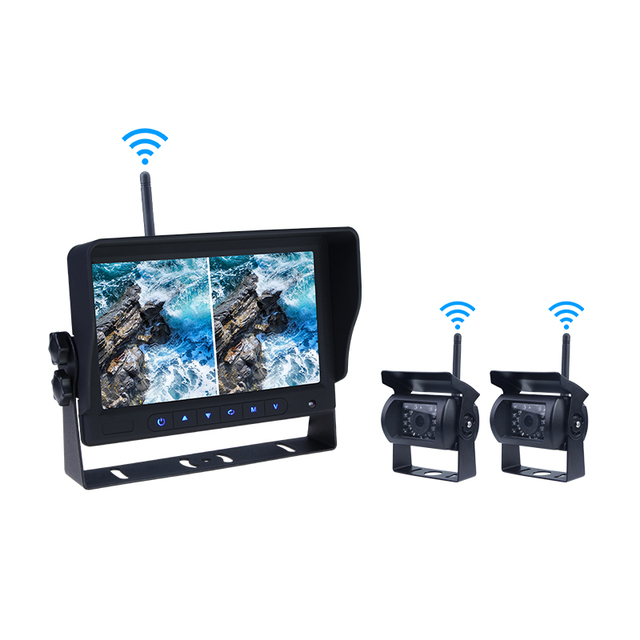 Wireless 2 Backup Cameras IR Night Vision Waterproof with 7" Rear View Monitor for RV Truck Bus Parking Assistance System
