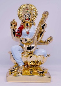 Handmade 6 Inch Goddess Lord Saraswati <b>Statue</b> Stainless Steel Sculpture God Sitting Lotus Home Mandir Temple Birthday Weddings - Product Image 5