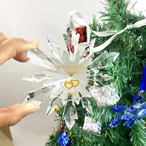 Personalized 2022 Engraved Snowflake Crystal Ornament Custom Family Christmas Decoration For Kids