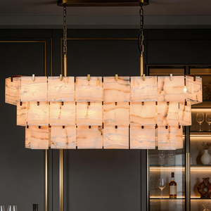 Luxury Natural Jade & Marble Panel Chandelier, Indoor <b>Lighting</b> for Hotel Lobbies, Villas, Living Rooms and <b>Dining</b> Rooms - Product Image 3