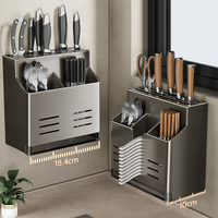 Organisateur de comptoir de cuisine, support à couteaux, porte-baguettes et boîte de rangement pour cuillères, égouttoir mural sans perçage pour la maison