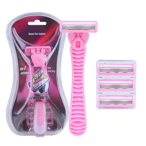 1 manejar y 4 recarga cartuchos desechables Triple hojas de las mujeres de cuerpo removedor de pelo Bikini hoja Rosa damas afeitar KL3-03W