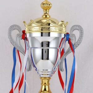 कारखाने कस्टम ट्रॉफी कप पुरस्कार बड़े डबल कान मुकुट टोपी धातु ट्रॉफी काले आधार रंग रिबन रचनात्मक मोल्ड खेल ट्रॉफी - Product Image 2