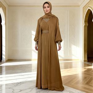 Nouvelle robe Abaya en polyester de style luxueux et élégant avec strass pour femmes musulmanes, tenue de soirée personnalisée - Product Image 3