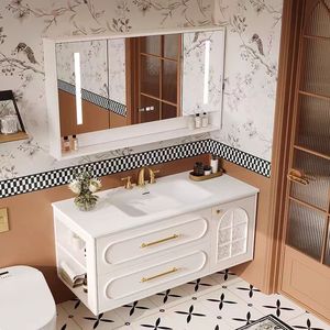Mueble de Baño Moderno de Estilo Francés en MDF Lacado, Combinación de Alta Gama para Decoración del Hogar, Lavabo Integrado de Cerámica - Product Image 3