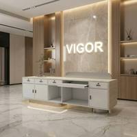 Comptoir de réception multifonctionnel simple et moderne en MDF éco-responsable avec éclairage LED pour magasin de vêtements, bar, salon de beauté et boutique - Ensemble complet