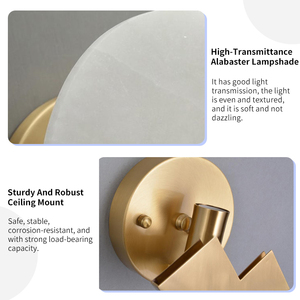 Nordic Luxury Alabaster Wall <b>Sconce</b> Brass Metal Lamp Bedroom Bedside Living Room LED Designer Home Decor Wholesale - Product Image 4