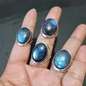 <b>Large</b> 20x15mm Oval Cut Labradorite Cocktail <b>Ring</b> Iridescent Blue Statement Engagement for Wedding Bezel Setting Sterling Party - Product Image 4
