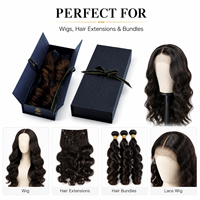 Boîte d'emballage de perruque personnalisée de luxe, magnétique, pliable, écologique, recyclable, avec logo, ruban gaufré, papier rigide noir mat pour cheveux
