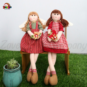 자베스 22cm 레드 그린 체크무늬 귀엽고 재미있는 앉아있는 천사 소녀 봉제 인형, 부드러운 맞춤형 컨트리 홈 데코 크리스마스 장식 - Product Image 3
