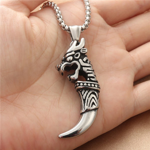 yunnique Stainless Steel Lion Fang Pendant Men's Necklace Retro <b>Punk</b> Style Animal Shape Fashion Jewelry 19051 - Product Image 2