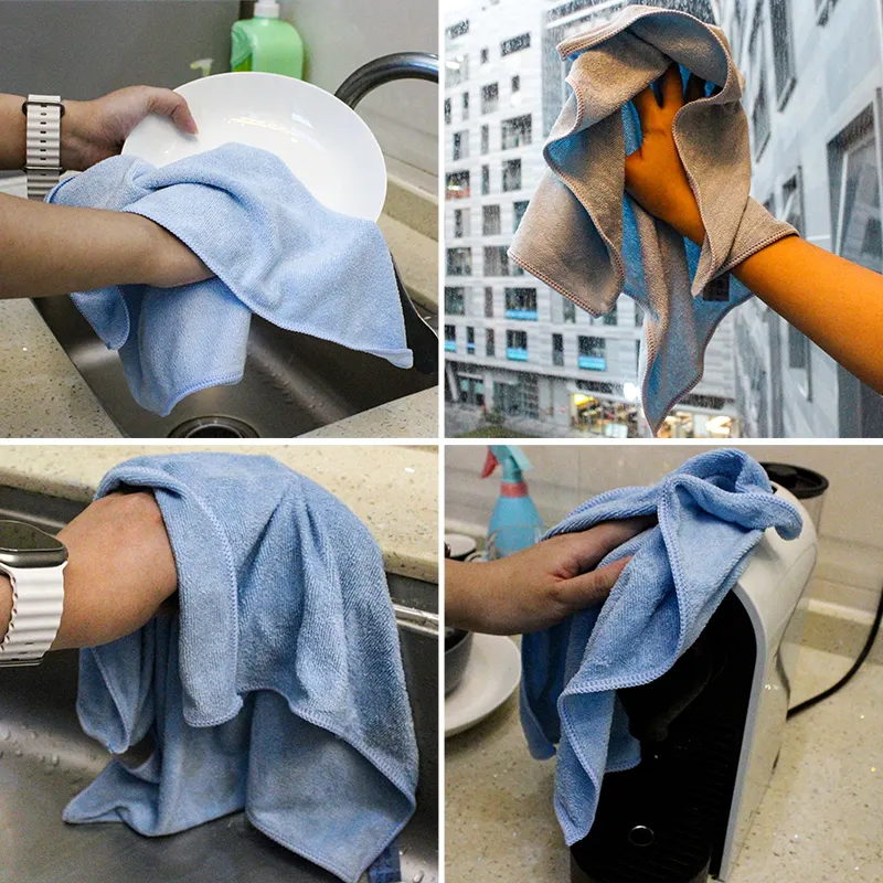 Fabriek Groothandel Microvezel Universele Schoonmaak Handdoek Custom Inslag Breien Microfiber Reinigingsdoek Voor Huishouden