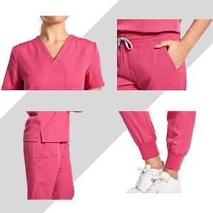 Women Hospital Scrub Set Moisture Wicking Stretch Knitted Split Uniform For Medical Work - Product Image 2