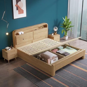Nordic Style Solid Wood Bed 1.8M Double With Storage High Box Bedroom Furniture Pine Wood <b>Drawer</b> Storage Bed - Product Image 2