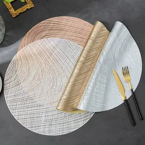 Europe Round Vinyl Dining Table Mats PVC Pressed Leaf Pattern Placemats Party/Wedding Round Striped Placemats