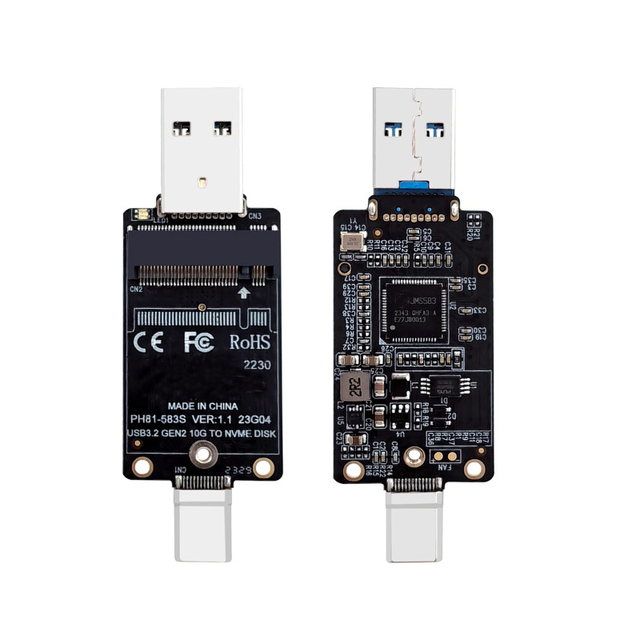 M.2 ToUSBA Type-c Dual-head SSD Box Adapter Board JMS583 NVMe Protocol 10Gbps