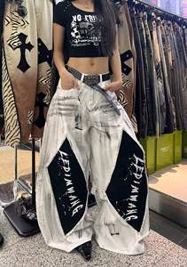 White Wash Wide Leg <b>Jeans</b> Distressed Denim <b>Baggy</b> Pants Mid Waist Streetwear Trousers for <b>Women</b> - Product Image 4