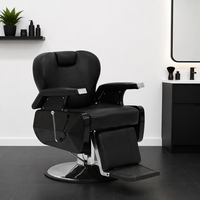 Fauteuil de Barbier Hydraulique Inclinable Robuste et Ergonomique avec Structure en Acier, Mobilier de Salon Vintage en Cuir PU Noir pour Salon de Coiffure
