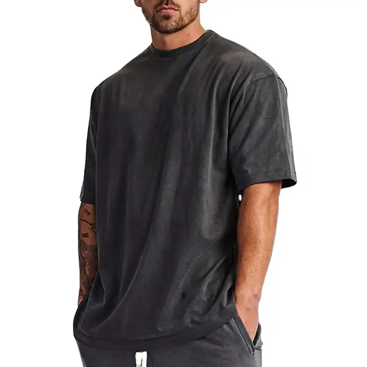 Yüksek kalite düz 100% saf pamuk t shirt ekip boyun damla omuz 230gsm t shirt anti-kırışıklık ekran baskı boy t shirt
