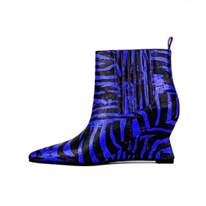 Bottines Chelsea pour femmes en PU à rayures tigrées bicolores, à bout pointu, avec talon compensé sculptural et élastique <span class=keywords><strong>large</strong></span>, pour l'hiver - Product Image 4