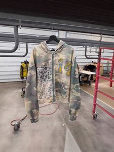 Men French Terry Vintage Zipper <b>Hoodie</b> Oversized Custom <b>Print</b> <b>Leopard</b> Camo Graphic Zip <b>Hoodie</b> Acid Wash Distressed Zip up <b>Hoodie</b> - Product Image 3