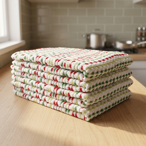 Serviettes de cuisine en coton à carreaux, séchage rapide, rectangulaires, tissées, à poils coupés, motif rouge, vert, blanc, lavables en machine - Product Image 1
