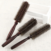 Brosse ronde pour séchage par soufflage, poils en nylon, masseur de cuir chevelu, peigne de soin des cheveux, manche rond en bois, brosse bouclée, style