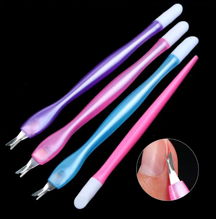 Groothandel 2 Way Manicure Rvs Dode Huid Remover Quartz Lepel Scrubs Stone Nail Cuticle Pusher