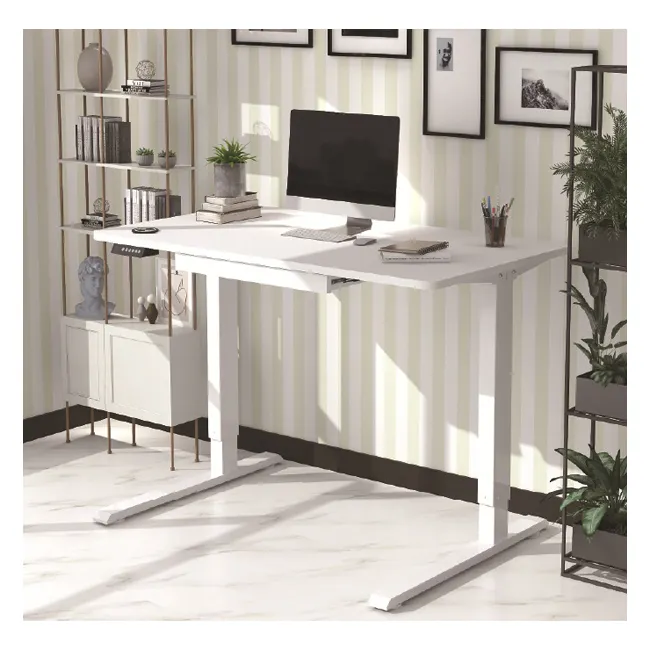 Meja komputer berdiri Motor tunggal, Modern kualitas tinggi kayu ergonomis meja duduk dapat disesuaikan