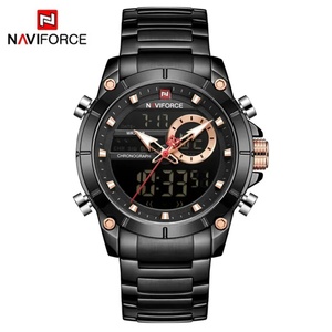 นาฬิกา NAVIFORCE แบรนด์ดังระดับท็อป นาฬิกาข้อมือผู้ชายหรูหรา กันน้ำ ระบบควอตซ์ ดิจิตอล LED นาฬิกาสปอร์ต สายสแตนเลส รุ่น 9163 - Product Image 4