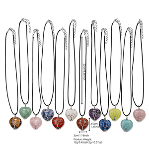 Collier pendentif coeur en cristal de guérison naturel pour femmes fil de pierre précieuse enveloppé dans un arbre mignon vie amour en forme de conception chaîne de corde - Product Image 2