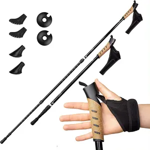 NPOT3-section Cork Handle Aluminum Adjustable Telescopic Hiking Stick Nordic Trekking Hiking Walking Poles Straight Grip Handle