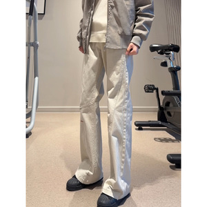 Pantalones Cargo de Algodón Retro Americano para Hombre, de Corte Diagonal, con Bordado de Ojales, Pierna Recta y Micro-Campana, a la Moda - Product Image 4