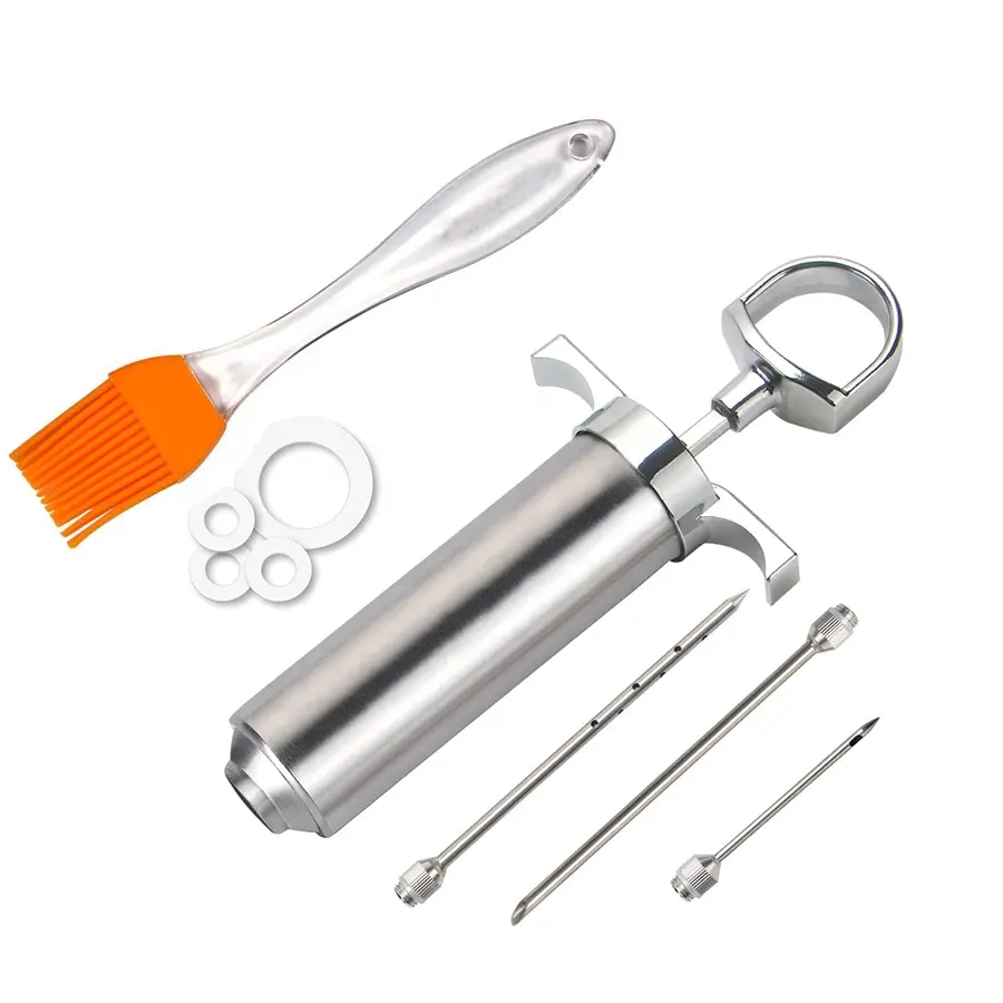 Hot selling stainless steel flavor marinade injector meat injector with brush