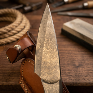 Cuchillo de Supervivencia para Camping y Caza con Hoja Fija de Acero Damasco Forjado, Mango de Madera Pakka Azul - Garantía de 3 Años - Product Image 3
